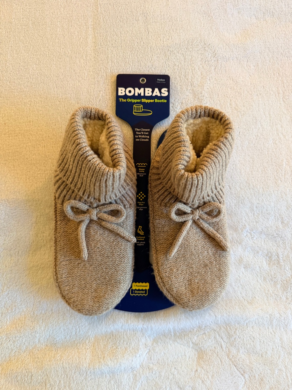 Bombas Gripper Slipper Booties – Size Medium – Taupe Knit